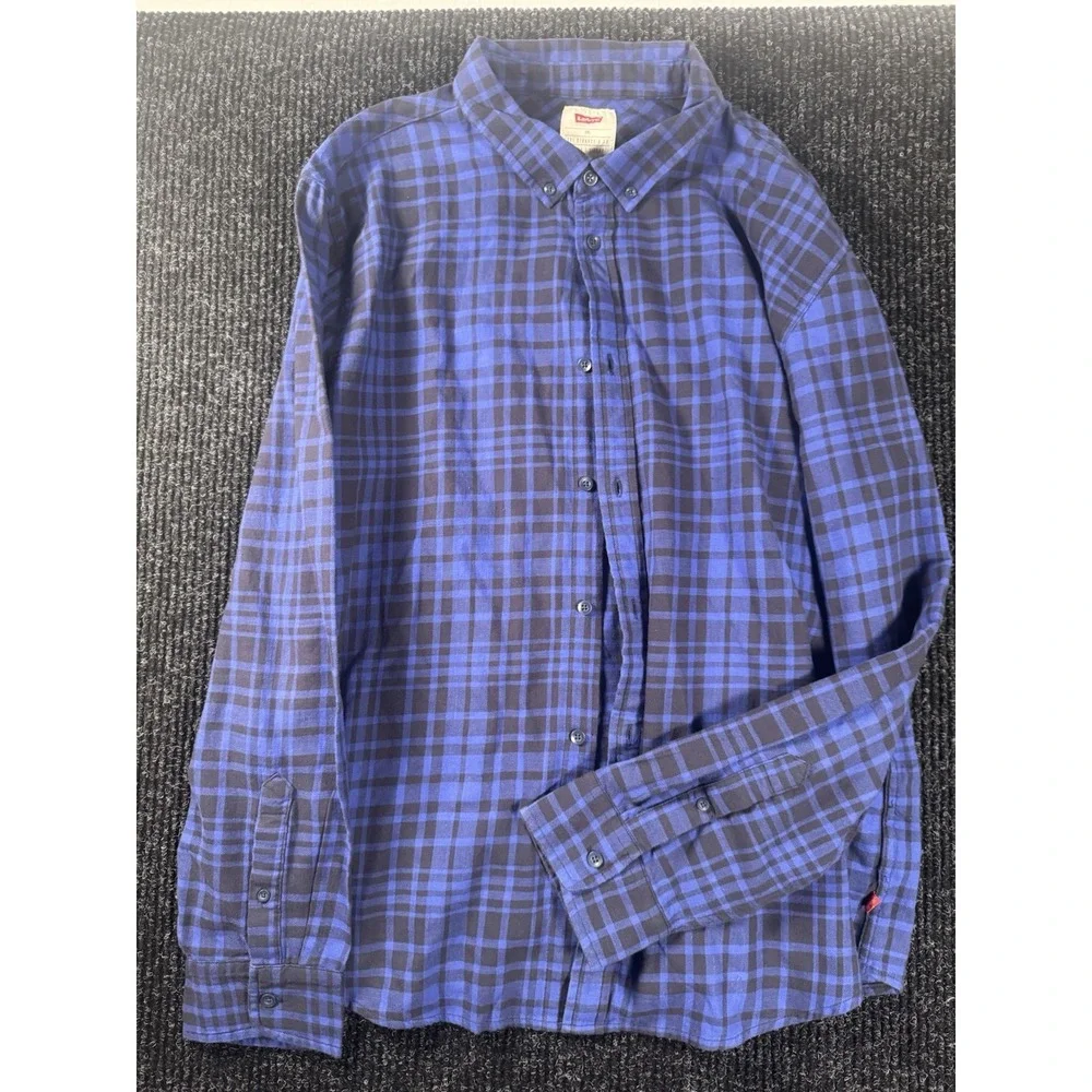 Levi's Mens XXL Plaid Flannel Shirt Blue Black 100% Cotton Long Sleeve Button Up